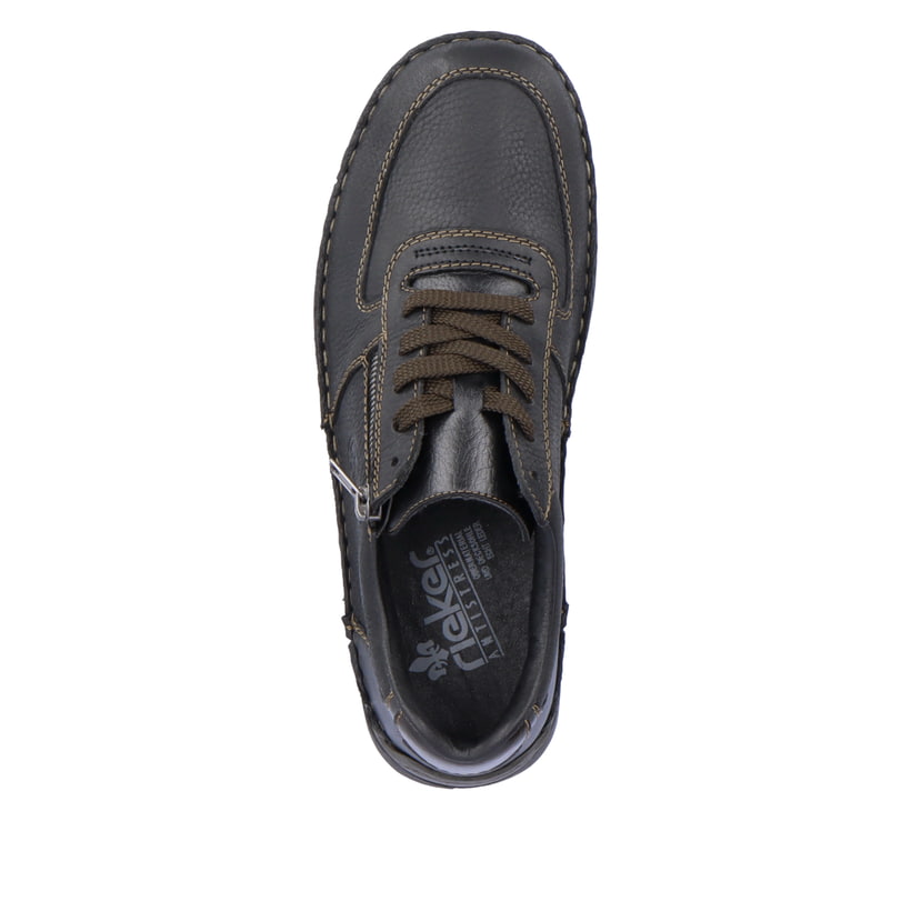 Asphaltschwarze Rieker Herren Schnürschuhe 05330-00 mit Schnürung und Reißverschluss. Schuh von oben