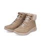 Vegane, beige Rieker Damen Sneaker High M8510-60 mit Teddyfell-Kragen. Schuhpaar seitlich schräg.