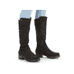 
Tiefschwarze Rieker Damen Hochschaftstiefel 76890-00 mit einer robusten Profilsohle. Schuh am Fuß