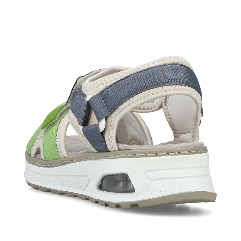 Mehrfarbige Rieker Damen Trekkingsandalen 65660-90 mit Rieker Air Sohlenfenster. Schuh von hinten.