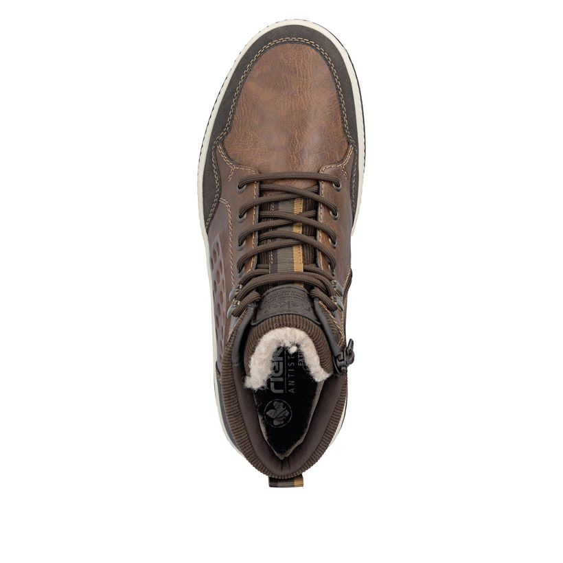 Braune Rieker Herren Schnürstiefel 38504-25 mit wasserabweisender TEX-Membran. Schuh von oben.