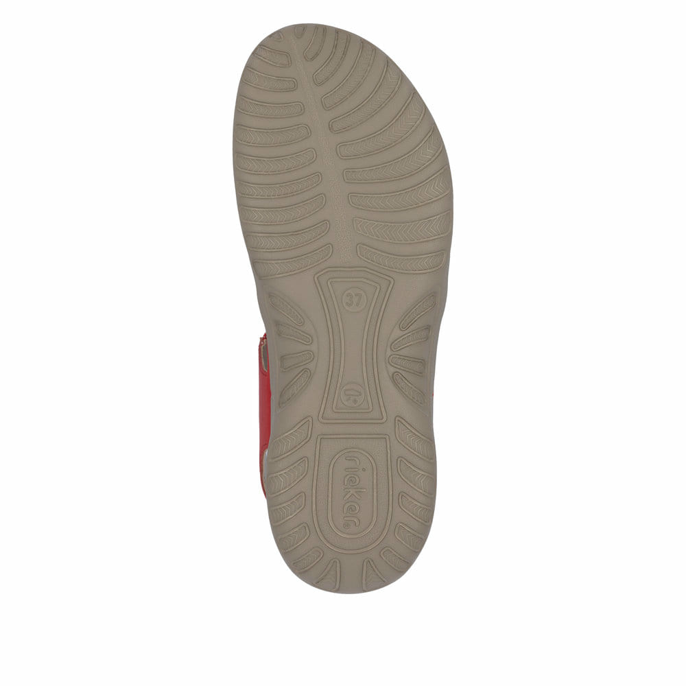 Rote Rieker Damen Trekkingsandalen 64870-33 mit einem Klettverschluss. Schuh Laufsohle.
