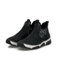 
Urbanschwarze Rieker Damen Slipper 45957-00 mit einer schockabsorbierenden Sohle. Schuhpaar schräg.