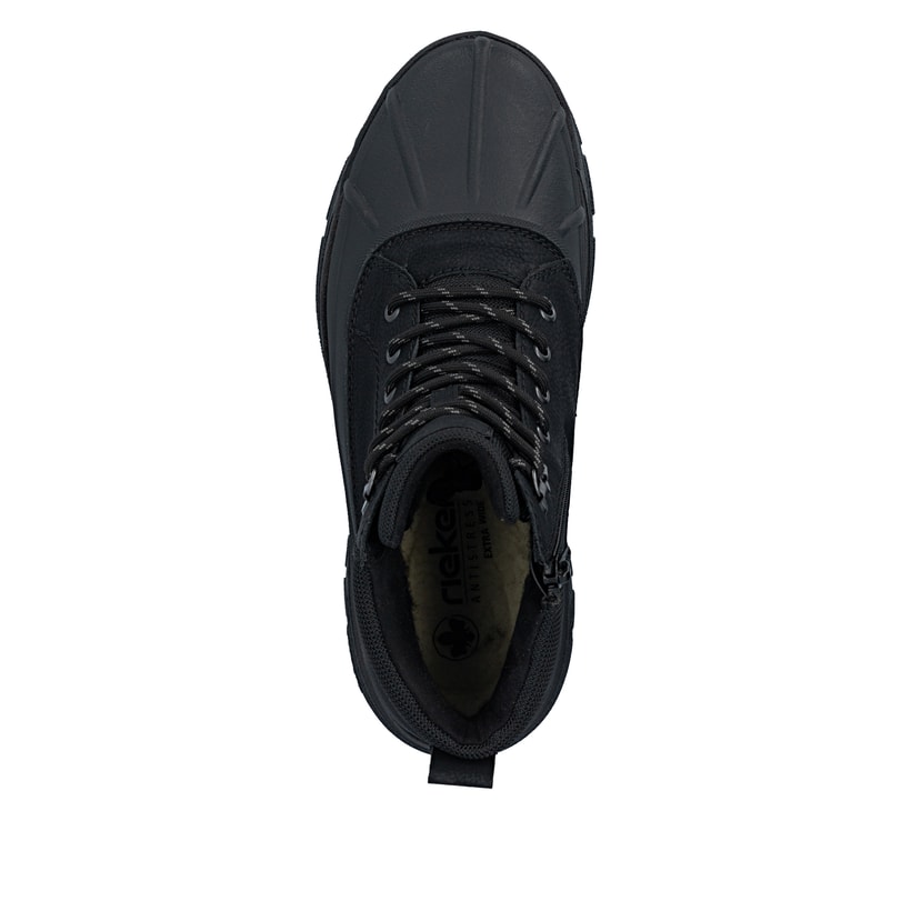 Schwarze Rieker Herren Schnürstiefel 30302-00 mit dem umdrehbaren Glacier Grip. Schuh von oben.