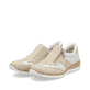 Grüne Rieker Damen Slipper N42G2-52 mit einer Gummischnürung. Schuh Außenseite gespiegelt.