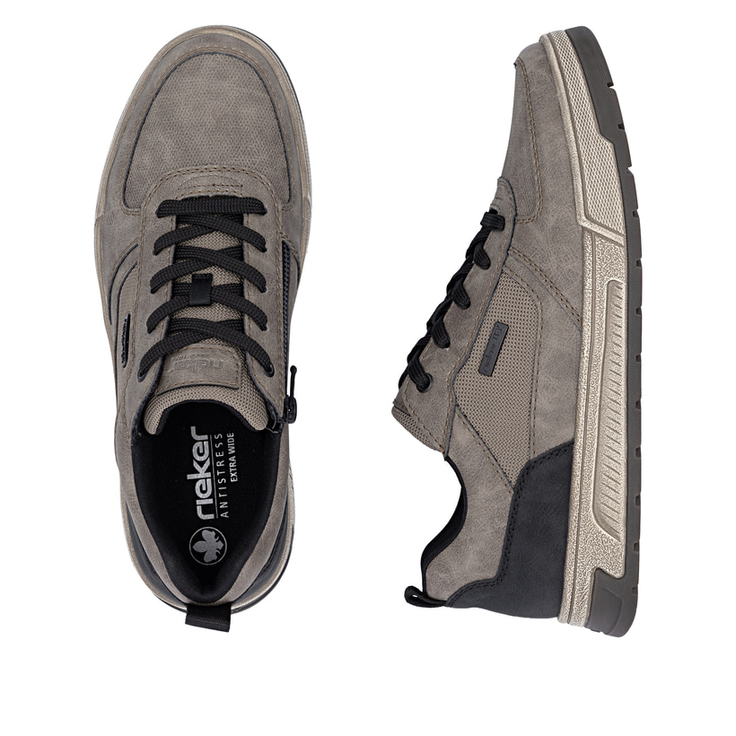 Graue Rieker Herren Sneaker Low 36000-64 mit wasserabweisender RiekerTEX-Membran. Schuh von oben, liegend.