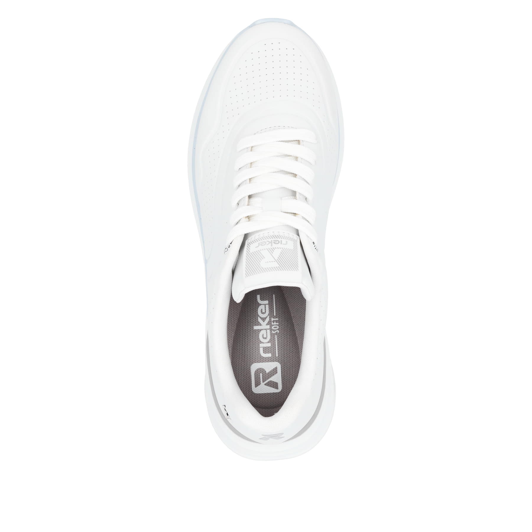 Weiße vegane Rieker Damen Sneaker Low W2700-80 mit einer Schnürung. Schuh von oben.