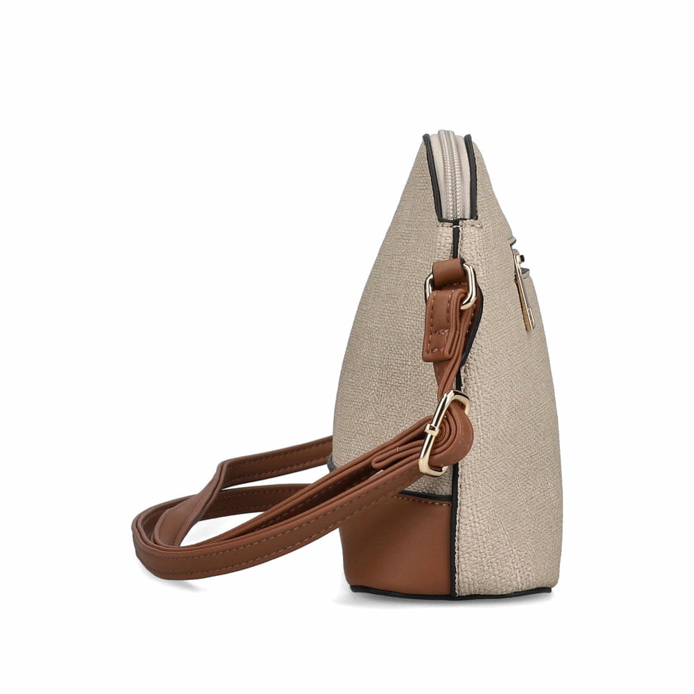 Rieker Handtasche H1510-60 in Beige mit Reißverschluss und kleinen Innenfächern. Linksseitig.