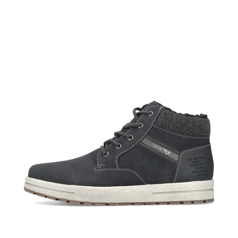 Asphaltschwarze Rieker Herren Schnürschuhe 30741-00 mit Schnürung und Reißverschluss. Schuh Außenseite