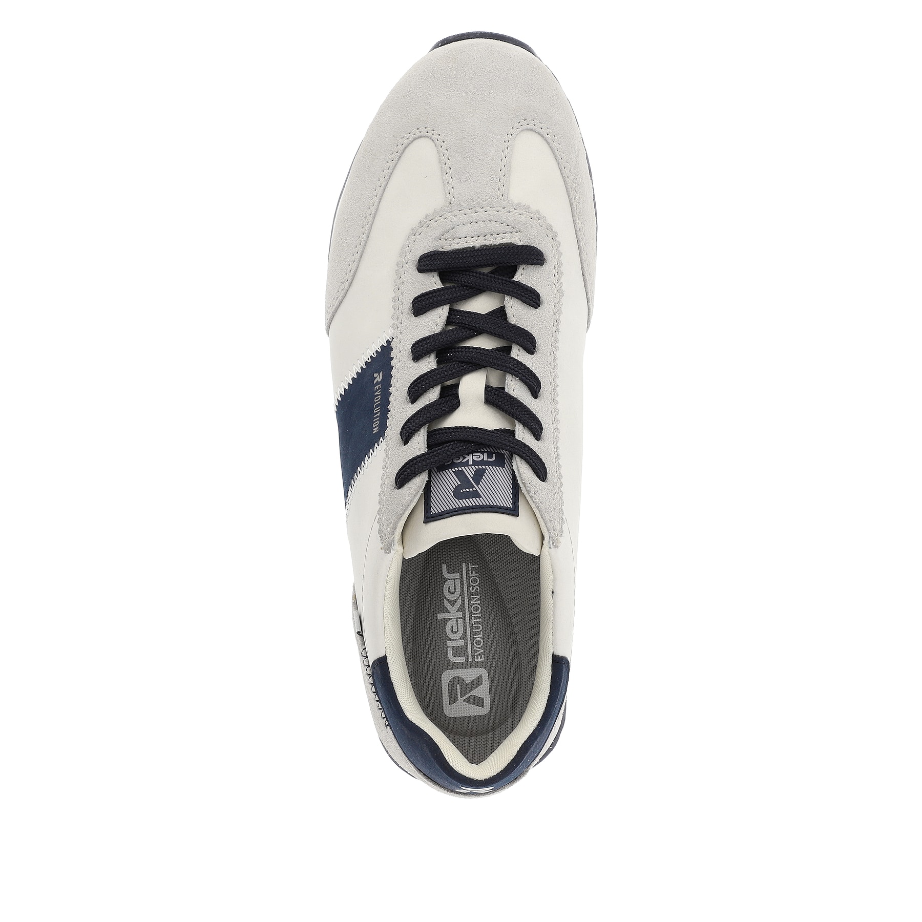 Graue Rieker Herren Sneaker Low U0306-80 mit leichter und griffiger Sohle. Schuh von oben.