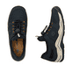 Dunkelblaue Rieker Damen Slipper L0593-14 mit einem Gummizug. Schuh von oben, liegend.