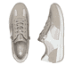 Beigeweiße Rieker Damen Schnürschuhe N1103-90 mit metallischem Finish. Schuh von oben, liegend.