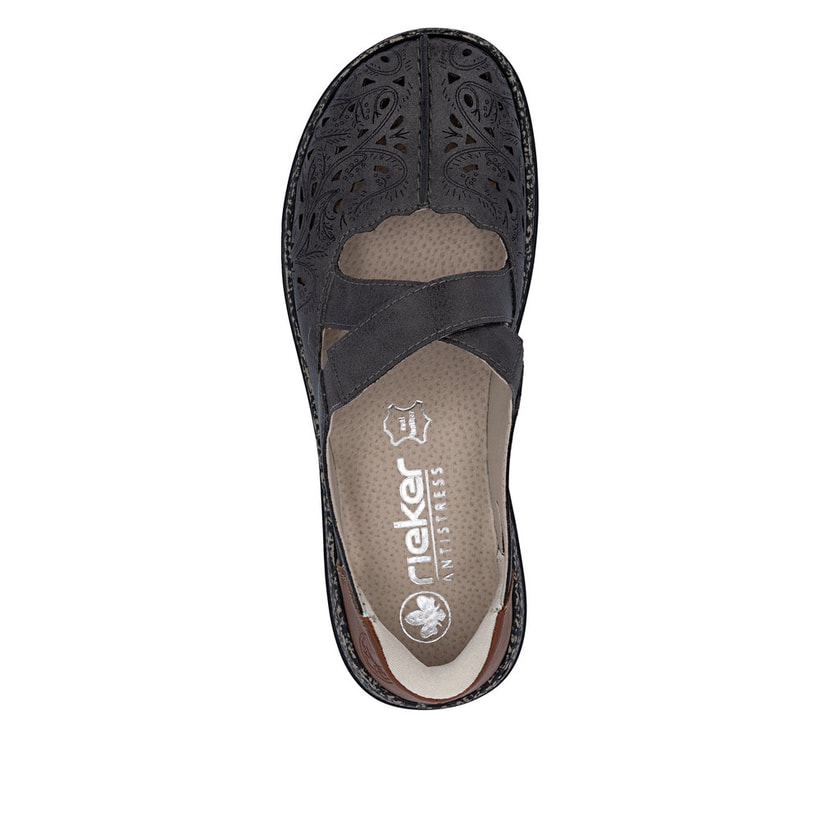 Graue Rieker Ballerinas 46352-45 aus Glattleder mit praktischer easy in Funktion. Schuh von oben.