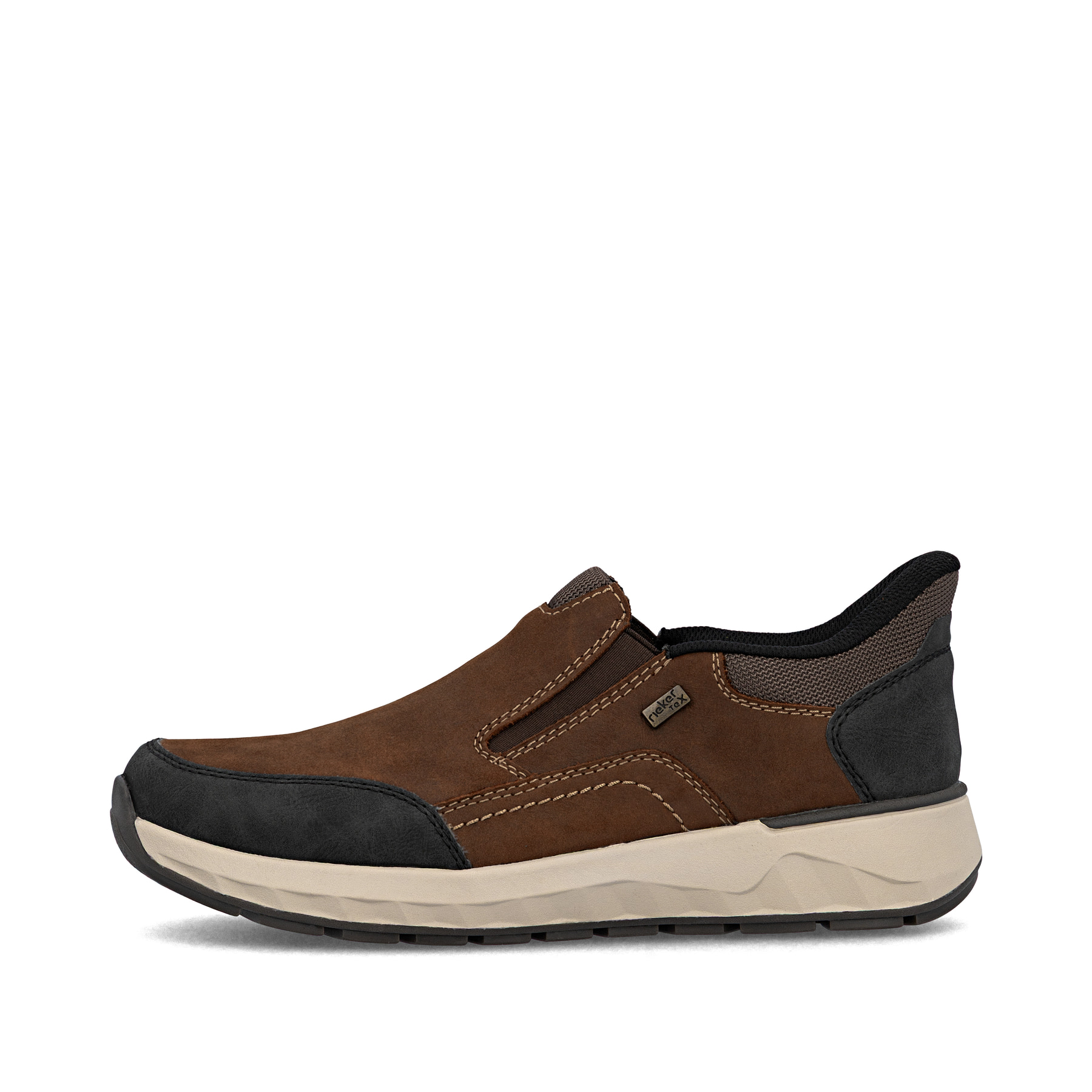 Mocassins Rieker marron pour homme 11551-22 en cuir suédé. Côté extérieur de la chaussure.