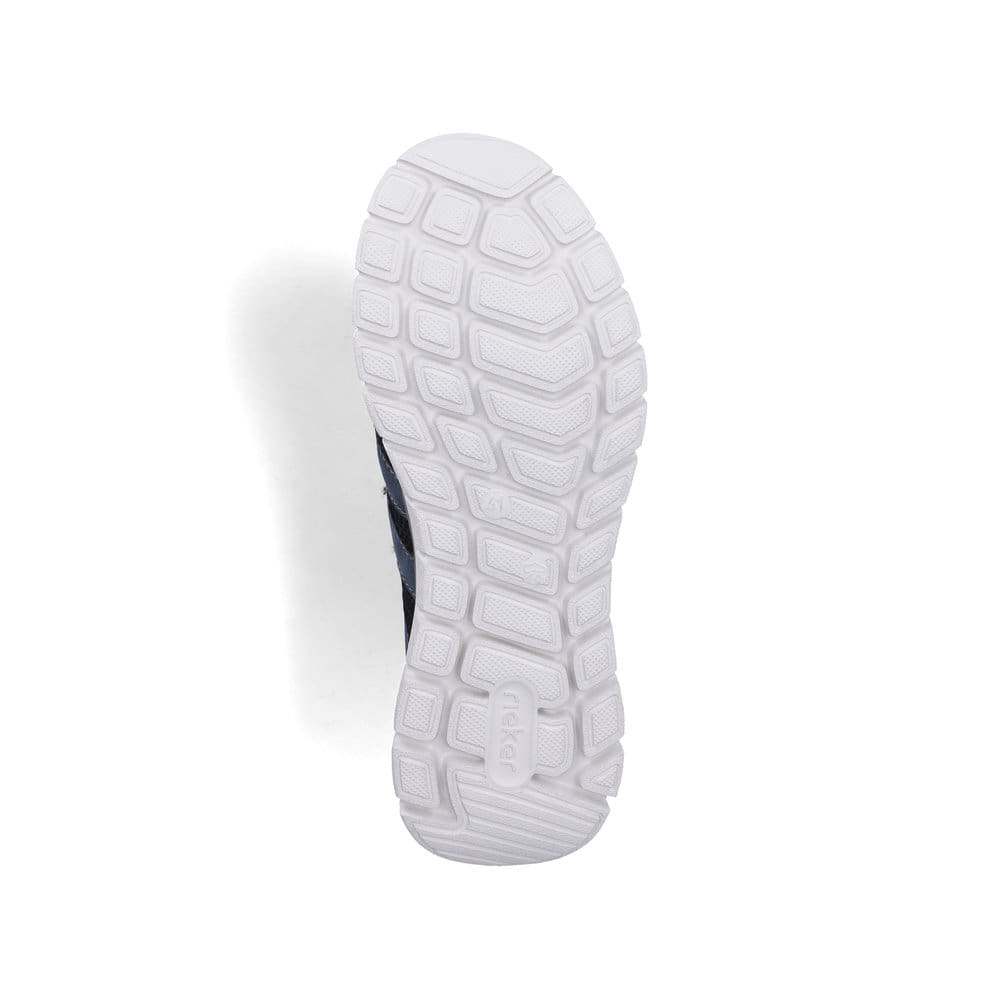 Mocassins Rieker bleus pour homme B6678-14 en optique à trous. Semelle extérieure de la chaussure.