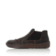 
Tiefschwarze Rieker Damen Slipper L8491-00 mit einer robusten Profilsohle. Schuh Außenseite