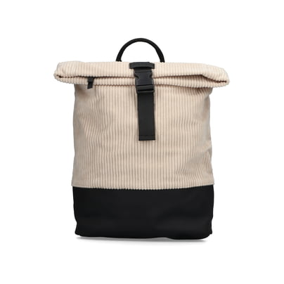 Rieker Rucksack H1426-60 in Beige mit Cord-Optik, Innenfach, Reißverschluss und Handyfach. Vorderseite.