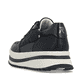 Schwarze Rieker Damen Sneaker Low W3800-00 aus Glattleder mit einer Schnürung. Schuh von hinten.