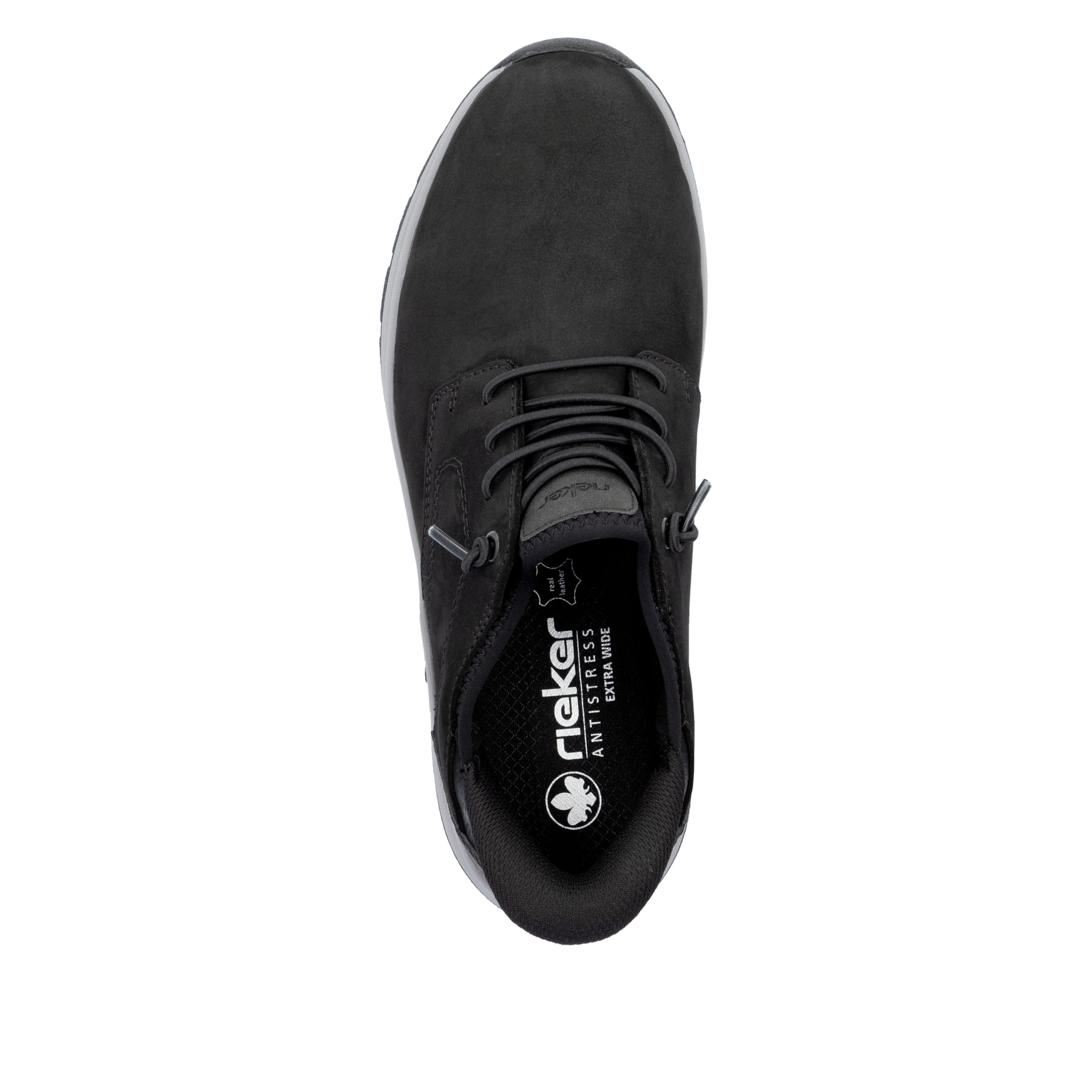 Tiefschwarze Rieker Herren Slipper 11050-00 mit praktischer Slip-in Funktion. Schuh von oben.