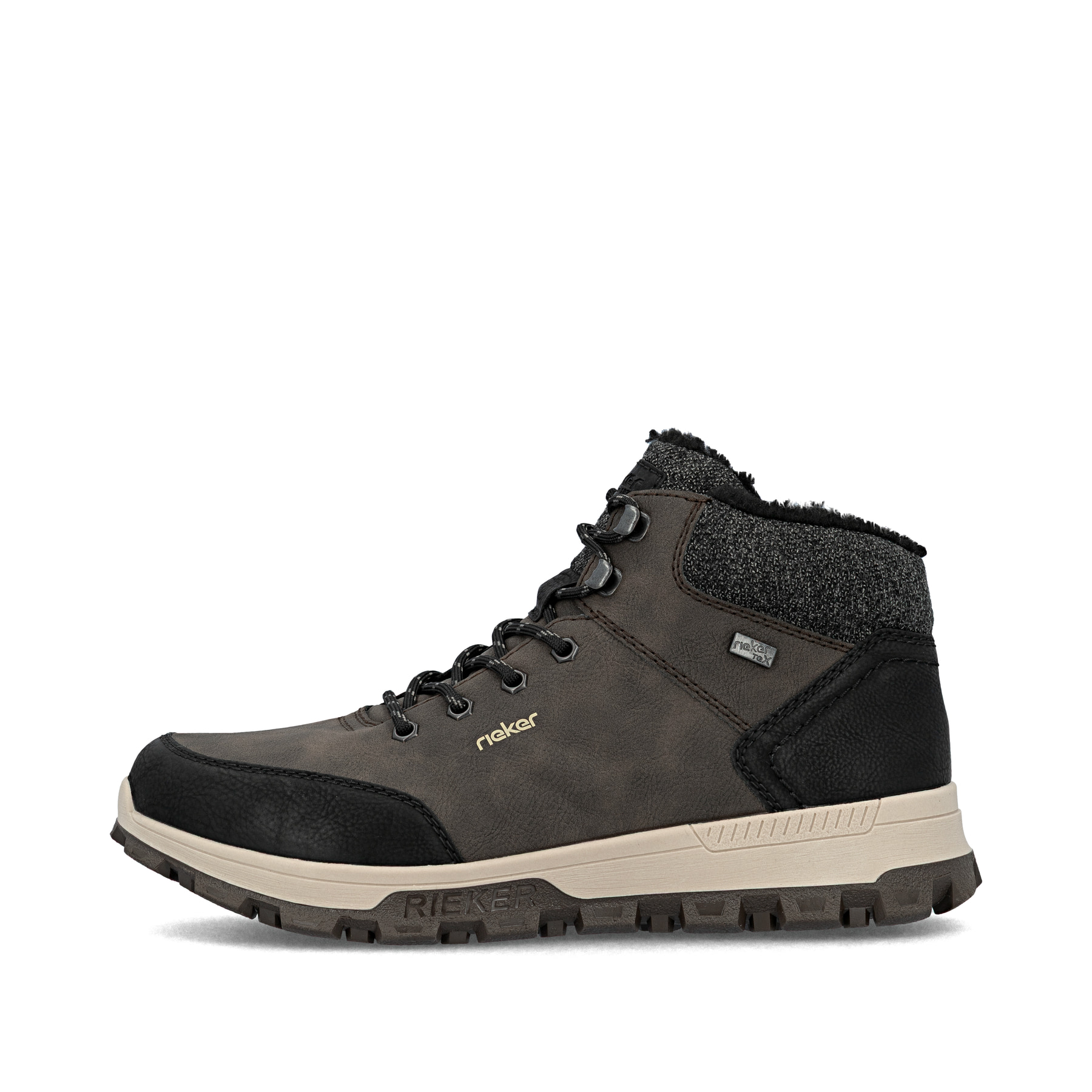 Kaffeebraune Rieker Herren Schnürstiefel 35534-25 mit einer leichten Profilsohle. Schuh Außenseite