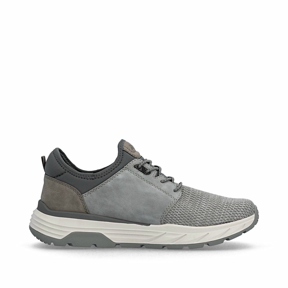 Graue Rieker Herren Slipper 06150-40 mit einem Gummizug sowie einem Gel-Fußbett. Schuh Innenseite.