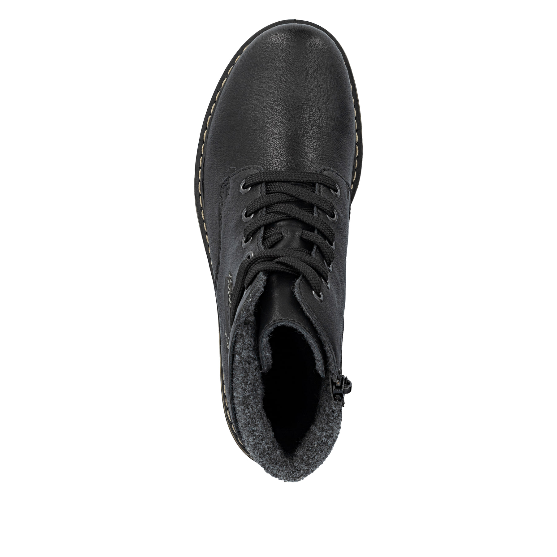 Schwarze Rieker Damen Schnürstiefel 71222-01 mit einem Reißverschluss. Schuh Laufsohle.
