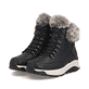 Schwarze Rieker Damen Schnürstiefel W0063-00 mit wasserabweisender TEX-Membran. Schuhpaar seitlich schräg.