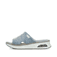 Blaue vegane Rieker Damen Pantoletten 65651-12 mit Rieker Air Sohlenfenster. Schuh Außenseite.