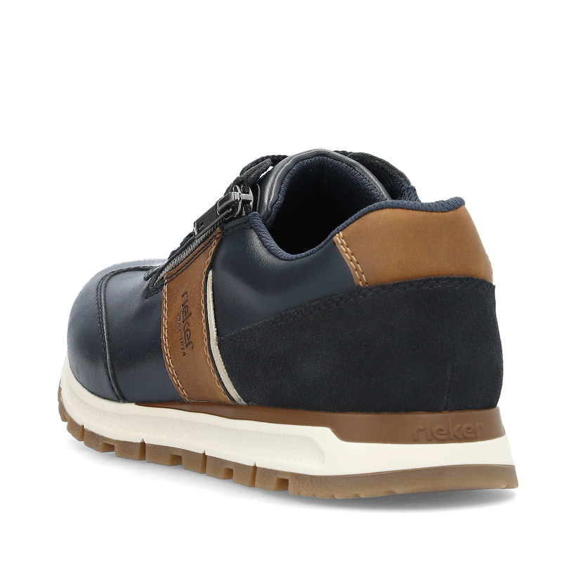 Blaue Rieker Herren Sneaker Low B0501-14 mit Reißverschluss sowie Extraweite I. Schuh von hinten.