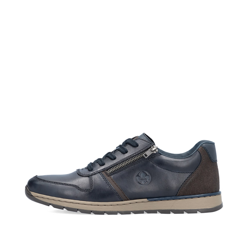 Baskets basses Rieker bleues pour homme B2112-14 en cuir lisse. Côté extérieur de la chaussure.