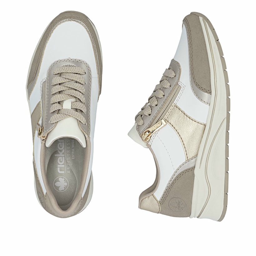 Chaussures à lacets Rieker blanches femme N9504-80 avec fermeture éclair. Chaussure vue de dessus, couchée.