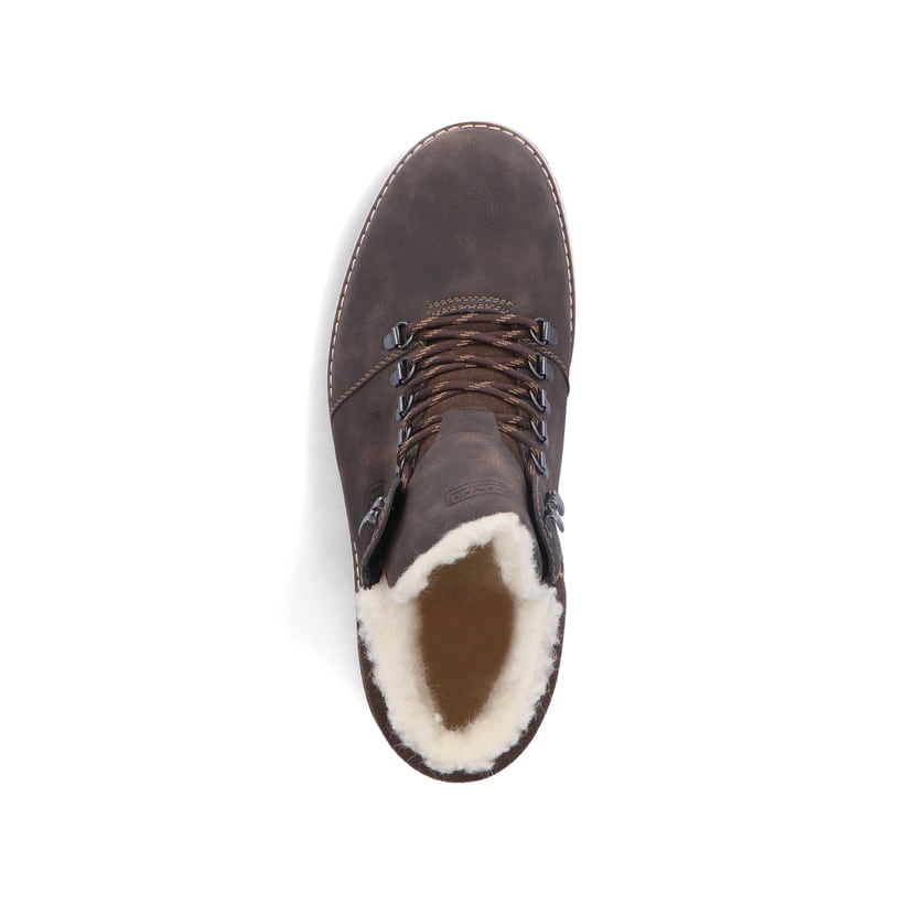 Kaffeebraune Rieker Herren Schnürstiefel F8333-25 mit Schnürung sowie Flip-Grip. Schuh von oben
