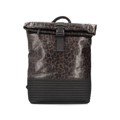 Rieker Rucksack H1426-25 in Animalprint mit Reißverschluss, Laptopfach und Rückenpolster. Vorderseite.