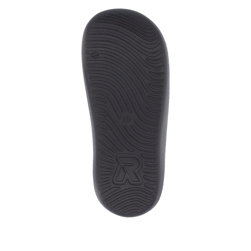 Schwarze Rieker Damen Pantoletten W3450-00 mit flexibler und ultraleichter Sohle. Schuh Laufsohle.