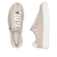 Goldene Rieker Damen Sneaker Low N5917-90 mit einem Reißverschluss. Schuh von oben, liegend.