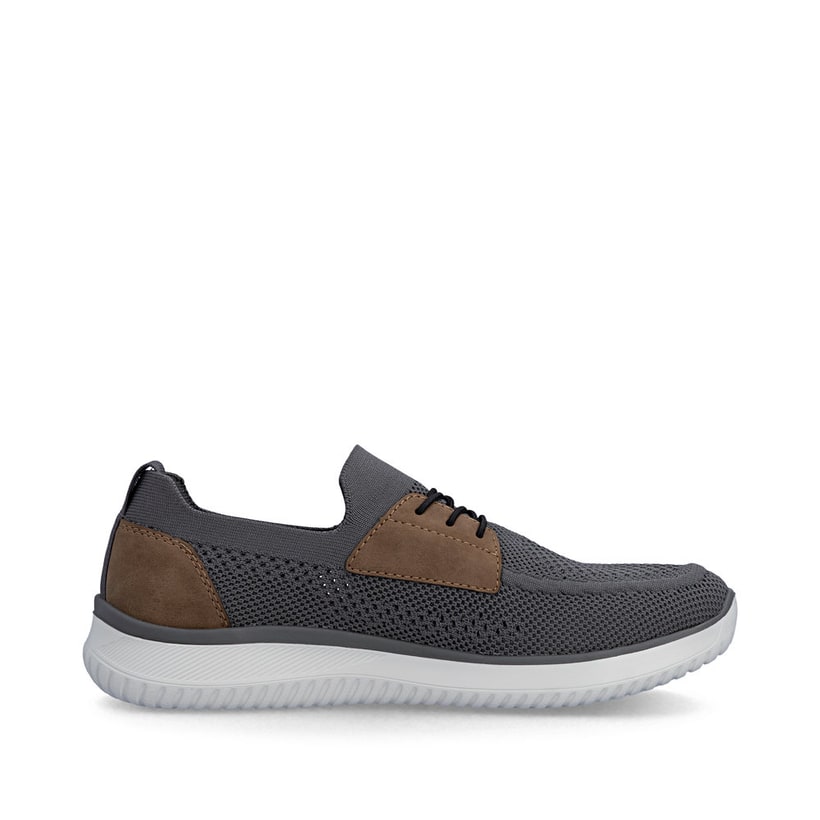 Graue Rieker Herren Slipper B9656-45 mit einem Gummizug sowie der Komfortweite G. Schuh Innenseite.