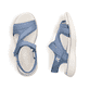 Blaue Rieker Damen Trekkingsandalen V2166-10 mit einem Klettverschluss. Schuh von oben, liegend.
