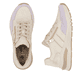 Beige Rieker Damen Sneaker Low M6601-60 mit modernen Ziernähten. Schuh von oben, liegend.