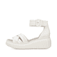 Reinweiße Rieker Keilsandaletten 64159-80 mit einem Klettverschluss. Schuh Außenseite.