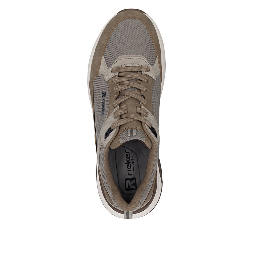 Baskets basses Rieker beiges pour homme 06101-64 avec lacets. Chaussure vue de dessus.