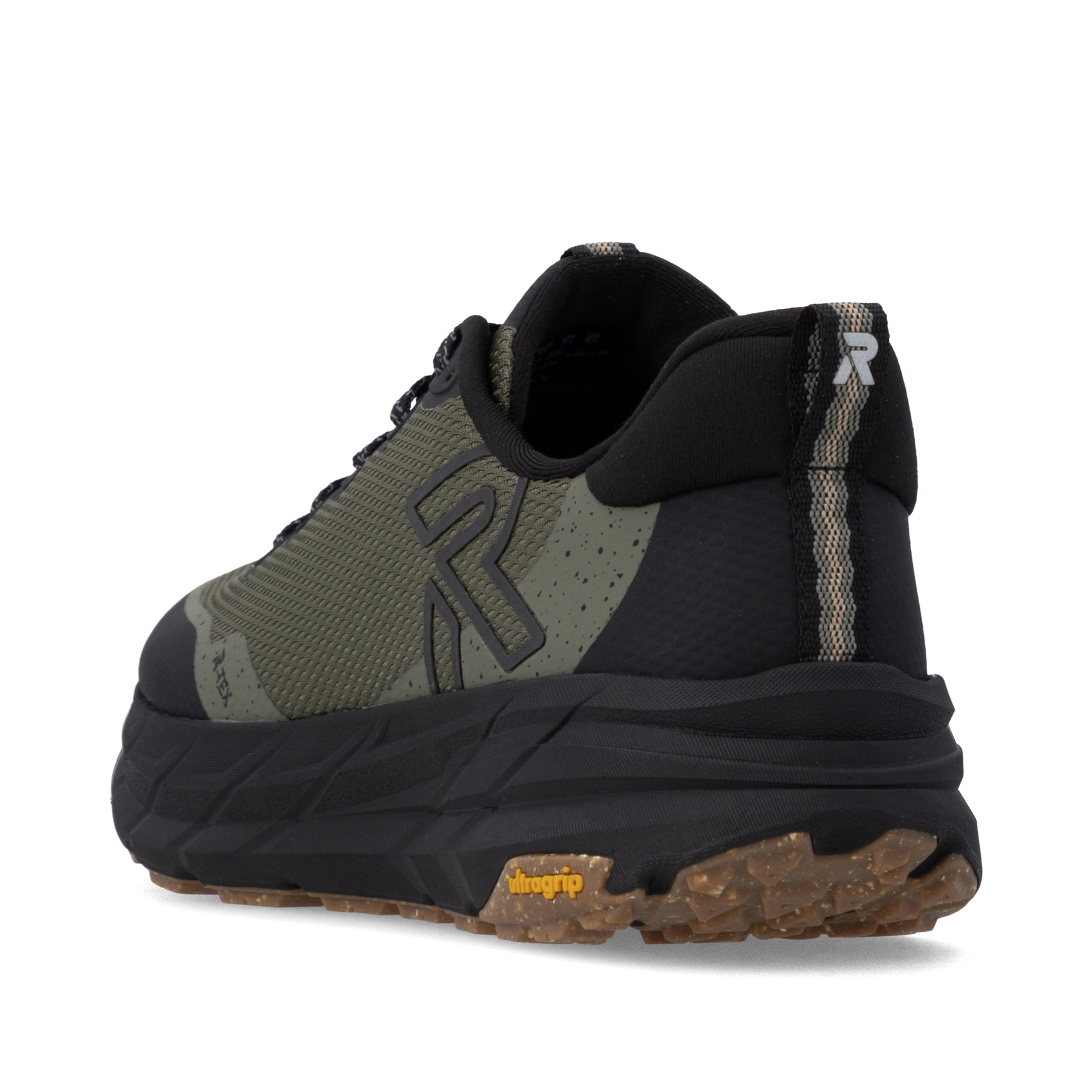 Grüne Rieker Sport Herren Sneaker Low U4501-55. Schuh von hinten.