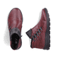 Weinrote Rieker Damen Kurzstiefel Z0071-35 mit einem Reißverschluss. Schuh von oben, liegend.