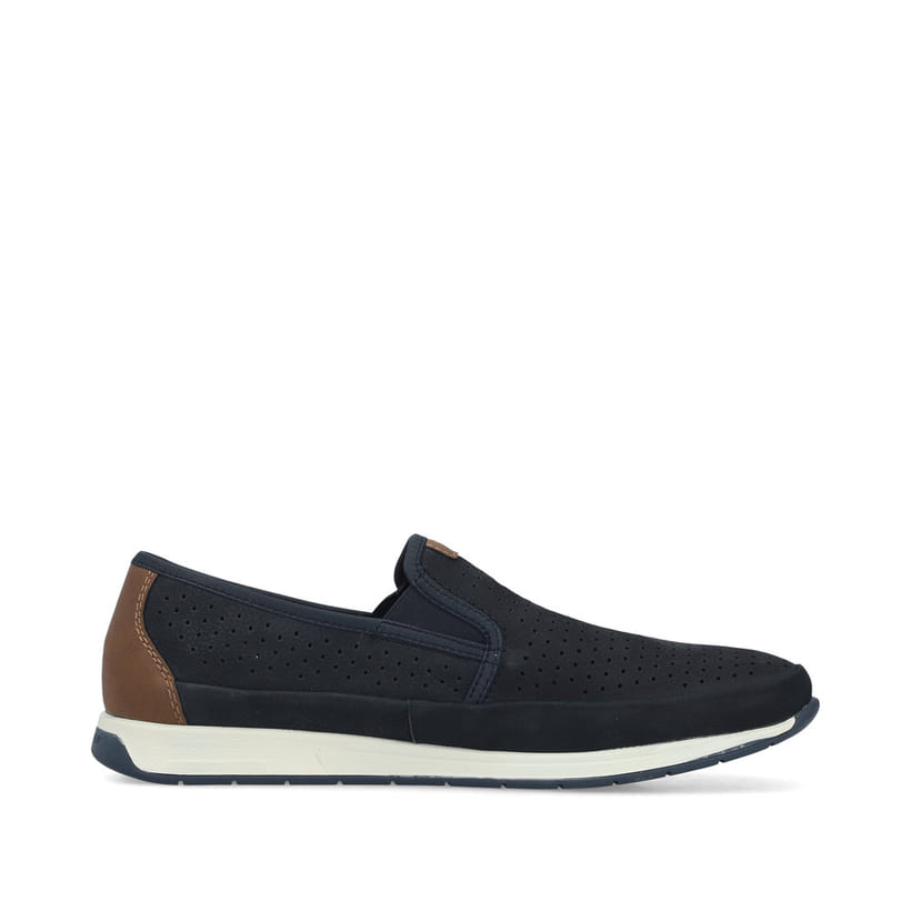 Blaue Rieker Herren Slipper 11955-14 aus Glattleder mit einem Gummizug. Schuh Innenseite.