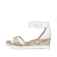 Weiße Rieker Keilsandaletten 67191-80 mit einem Klettverschluss. Schuh Außenseite.