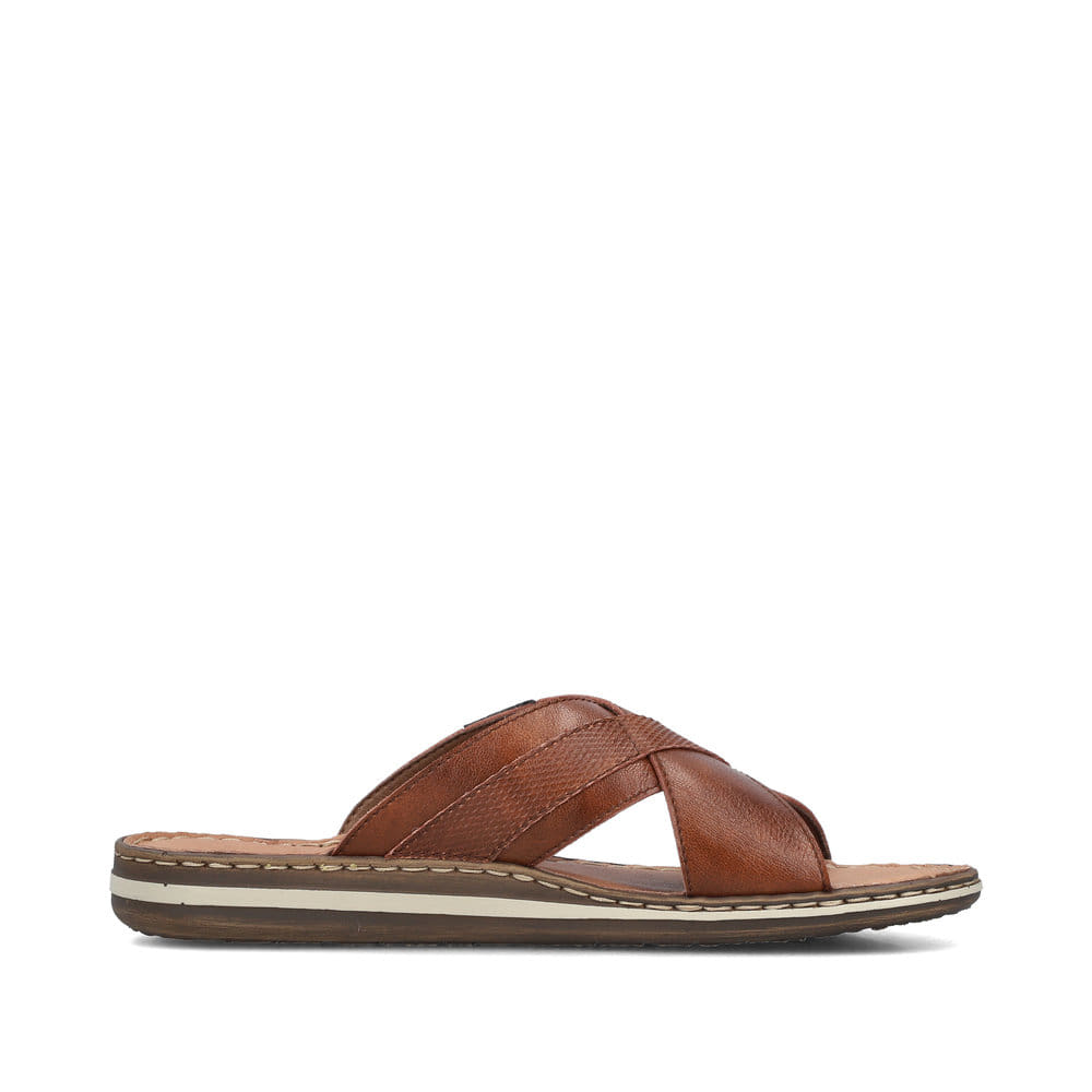 Braune Rieker Herren Pantoletten 21082-24 aus Glattleder mit der Komfortweite G. Schuh Innenseite.