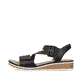 Schwarze Rieker Keilsandaletten V3660-02 mit trendigen Schnalle. Schuh Außenseite.