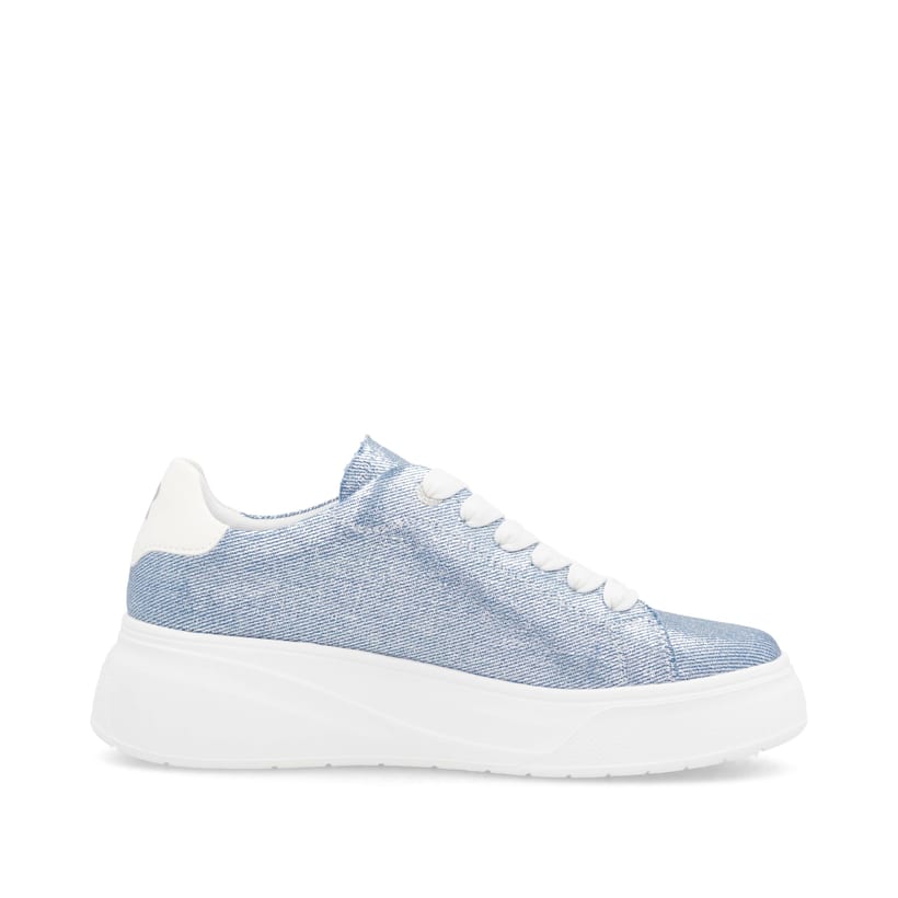 Baskets basses Rieker bleues végétaliennes femme W2302-14 avec lacets. Intérieur de la chaussure.
