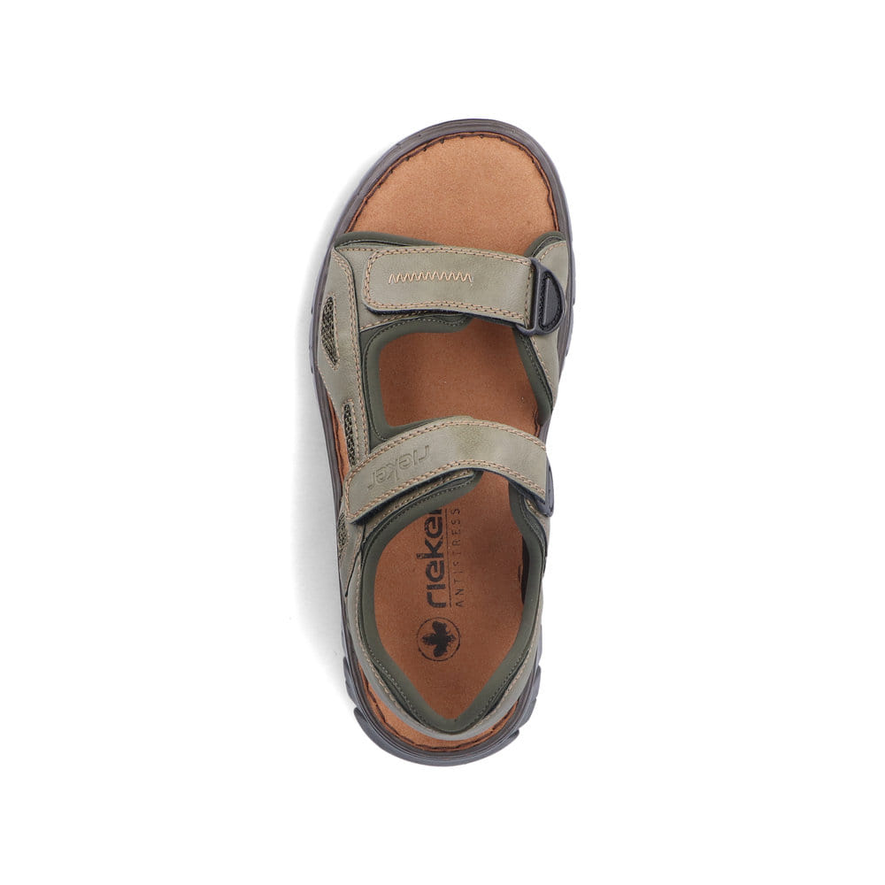 Grüne Rieker Herren Trekkingsandalen 26761-54 mit einem Klettverschluss. Schuh von oben.