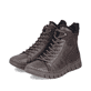 Dunkelbraune Rieker Damen Schnürstiefel 57512-25 mit einem Reißverschluss. Schuhpaar seitlich schräg.