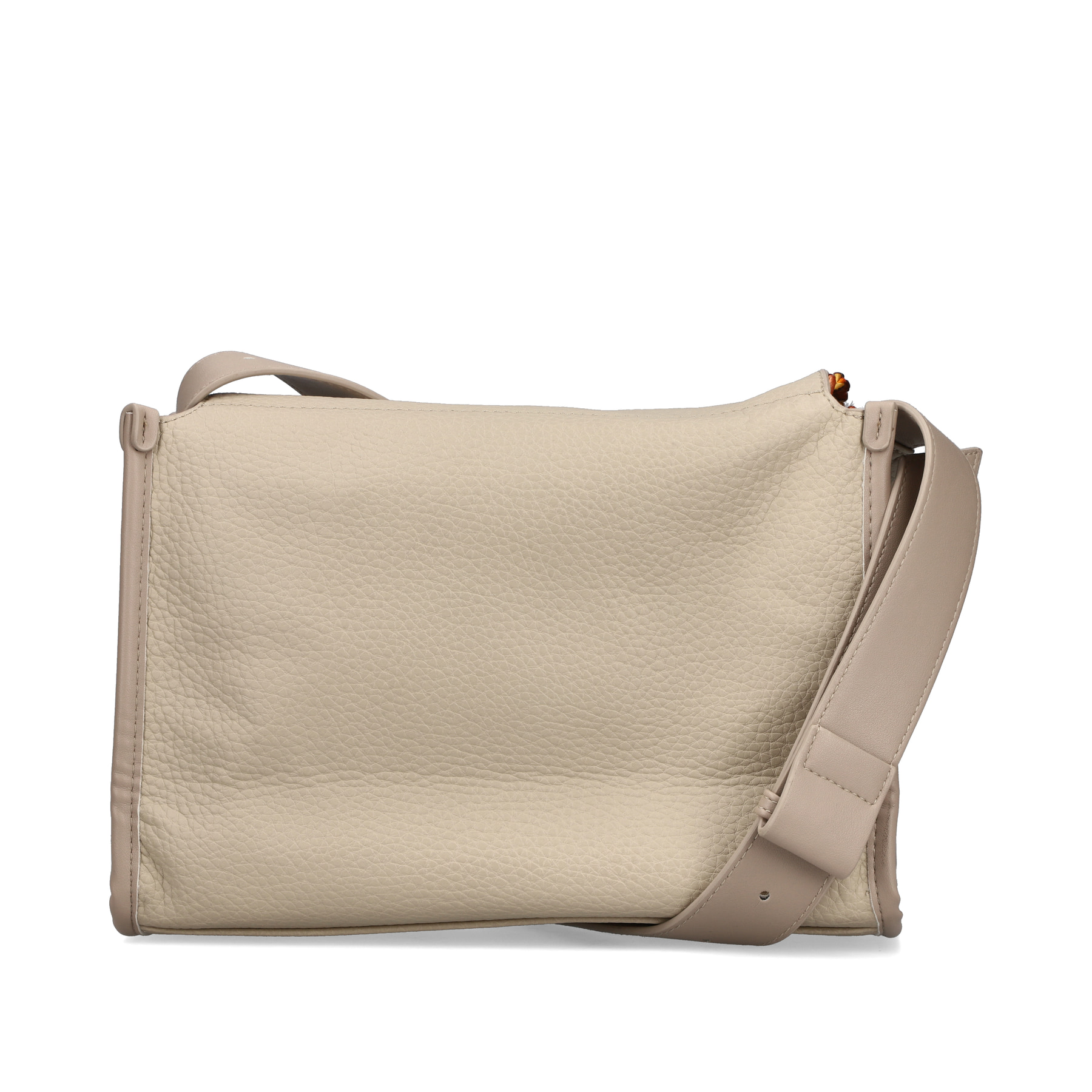 Rieker Handtasche H1656-60 in Beige mit Puschel an der Seite, Reißverschluss und Handyfach. Rückseite.